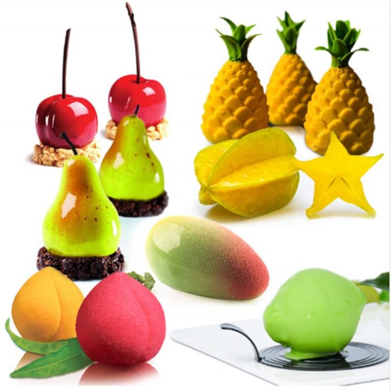Hot Factory Pineapple Pear Cherry Mango Verrhoa Carambola Peach Shape LFGB Reusable Fruit Mold Silicone Mousse Cake Mould
